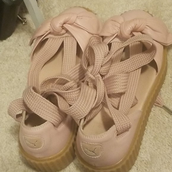 Fenty Puma Pink leather lace-up sandal bow size 8 - Picture 5 of 5